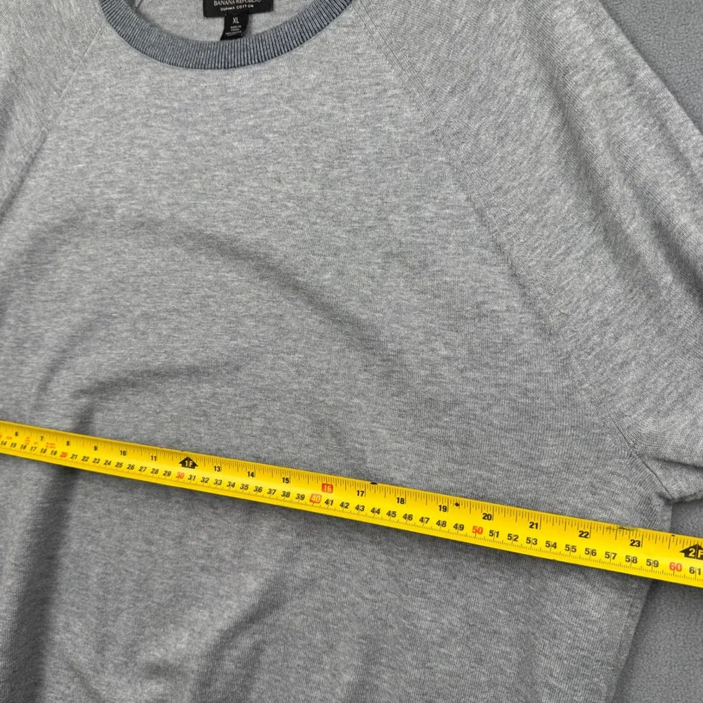 Banana Republic Mens XL Supima Cotton Crewneck Sweater Gray Blue‎ Trim